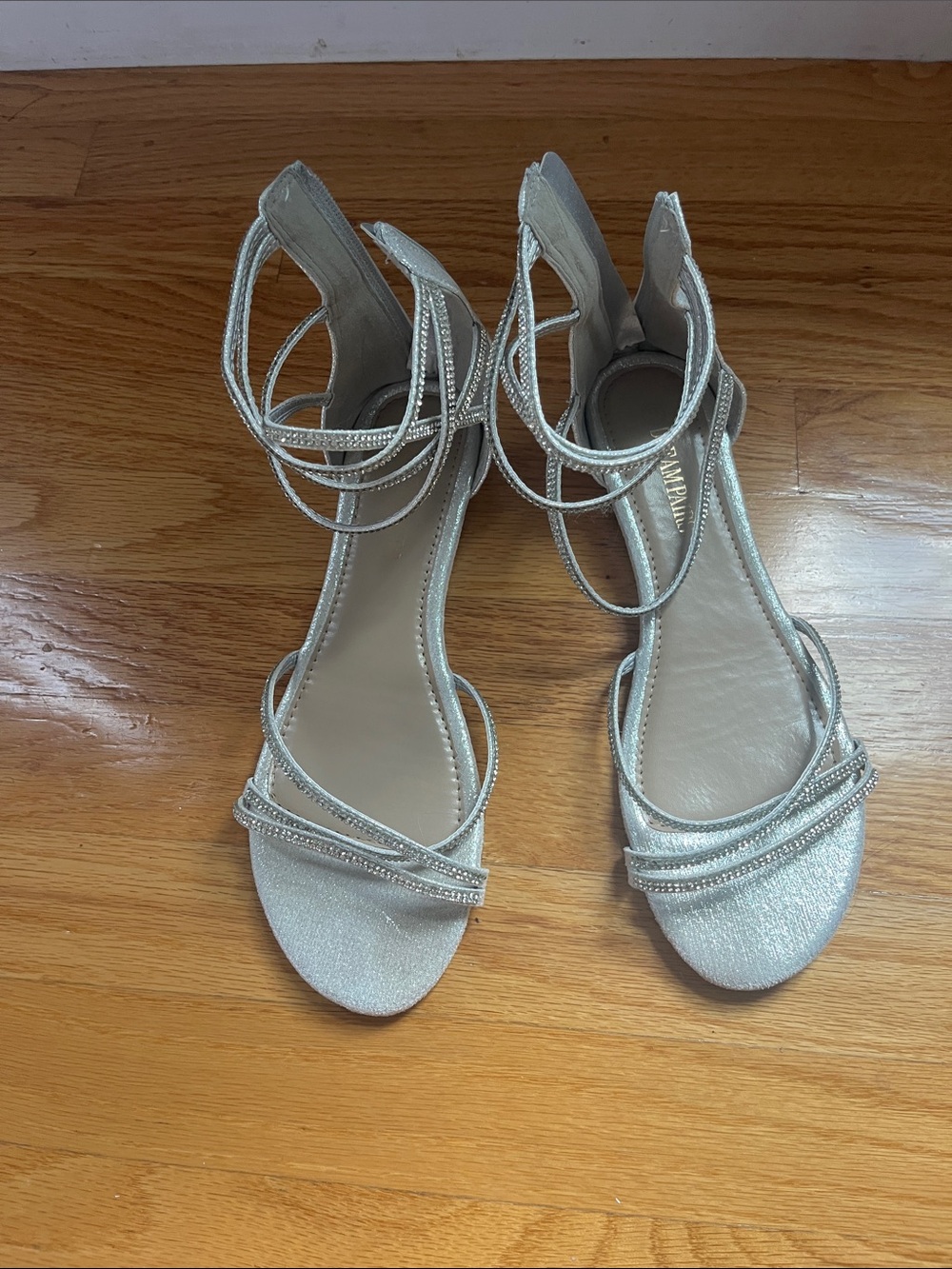 Strappy Silver Glitter Ankle Zip dress shoes